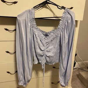 Forever 21, light blue, size Large long sleeve ruched shirt